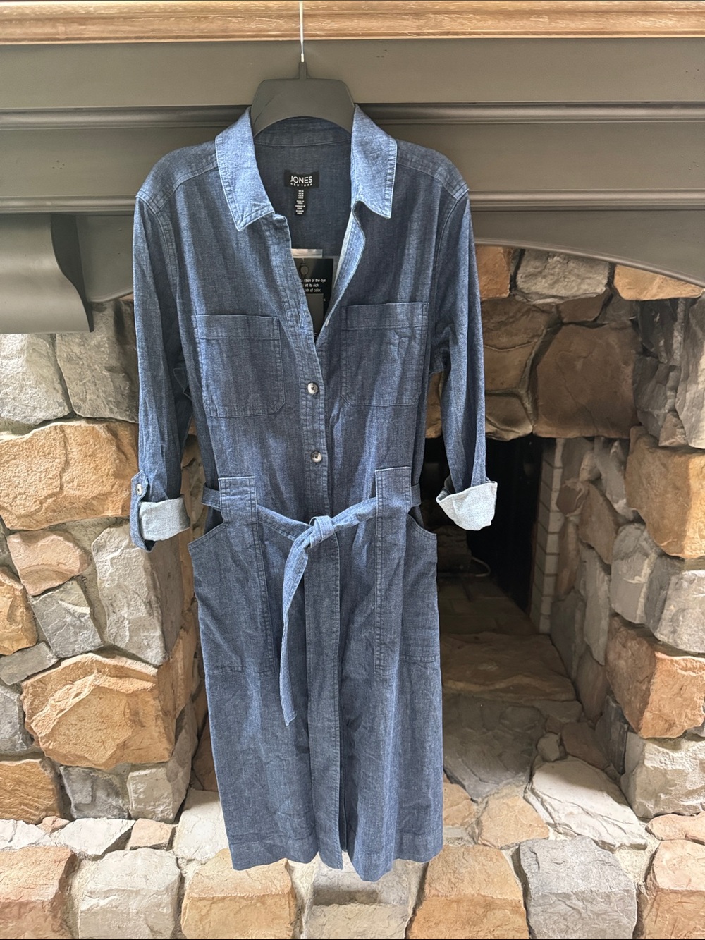 Jones New York Blue Denim-Style Shirt Dress with Tie Waist